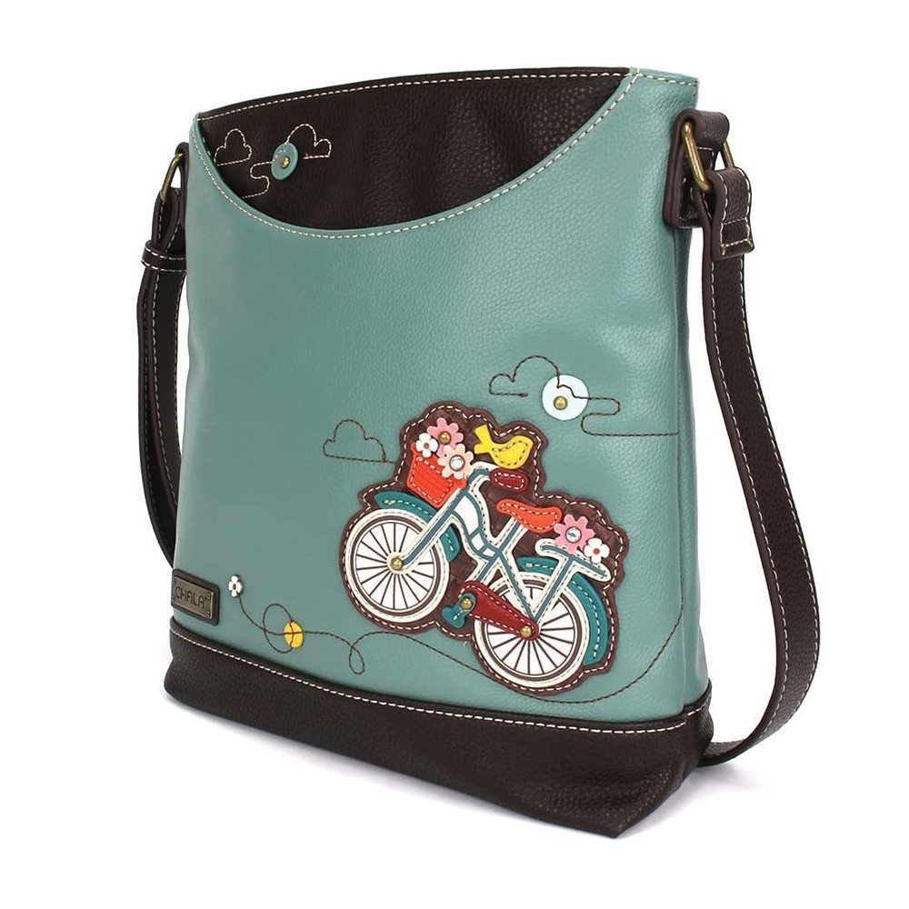 Sweet Messenger Mid Size Shoulder Purse With Adjustable Strap - Bicycle - Teal